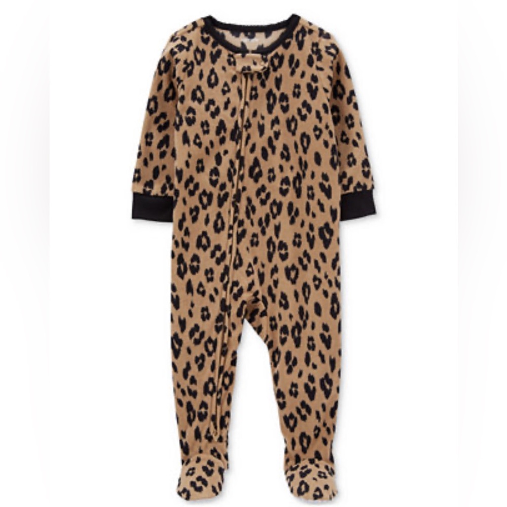 Baby Girls One-Piece Leopard-Print Fleece Footed Pajamas 2T